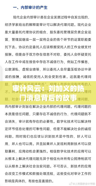 审计风云：刘加义的热门消息背后的故事