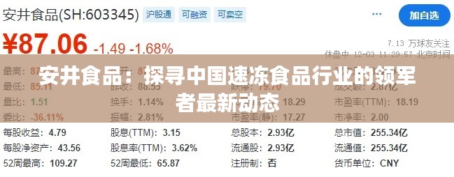 安井食品：探寻中国速冻食品行业的领军者最新动态