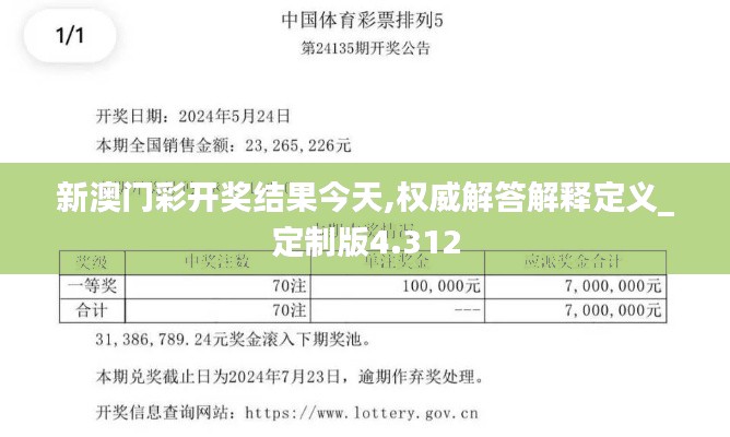 新澳门彩开奖结果今天,权威解答解释定义_定制版4.312