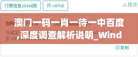 澳门一码一肖一待一中百度,深度调查解析说明_Windows1.181