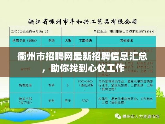 衢州市招聘网最新招聘信息汇总，助你找到心仪工作