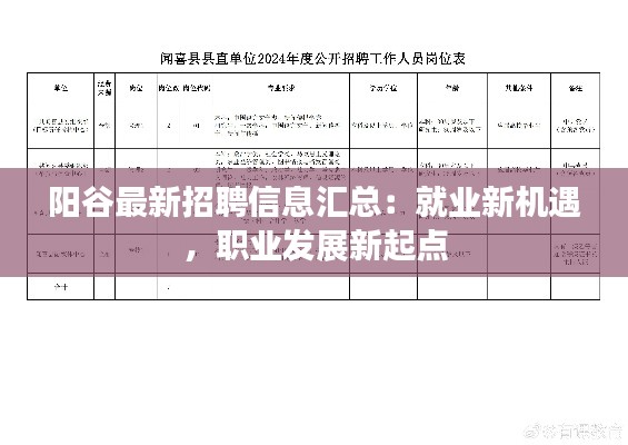 阳谷最新招聘信息汇总：就业新机遇，职业发展新起点