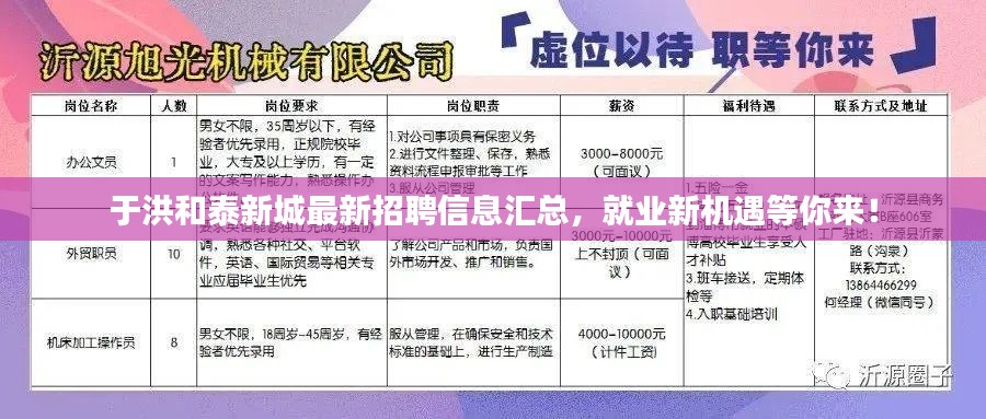 于洪和泰新城最新招聘信息汇总，就业新机遇等你来！