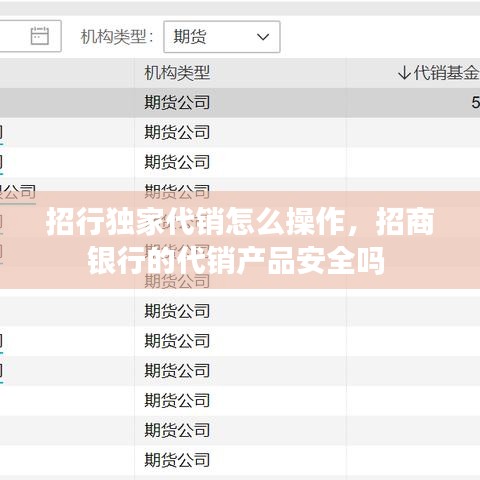 招行独家代销怎么操作，招商银行的代销产品安全吗 