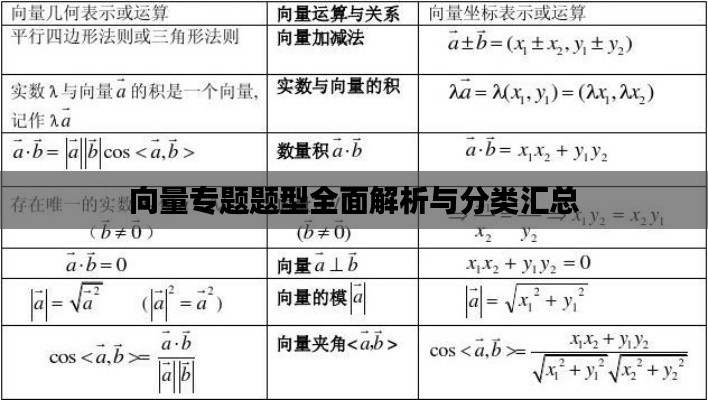 向量专题题型全面解析与分类汇总