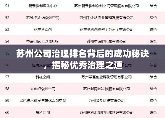 苏州公司治理排名背后的成功秘诀，揭秘优秀治理之道